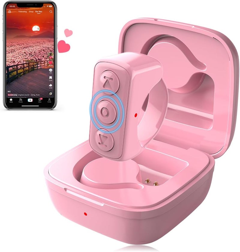 INNCNN Remote Scrolling Ring for TikTok, Bluetooth Page Turner for iPad iPhone, Scroller Remote for TIK Tok, Camera Shutter Remote Control for iOS, Android - Pink - Image 1